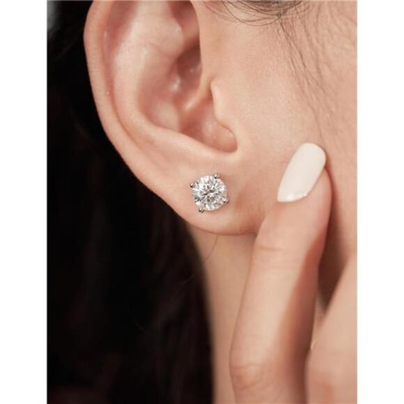 Moissanite Stud Earrings with 0.6ct-3ct D Color Round Cut Lab Created - Picture 10 of 14